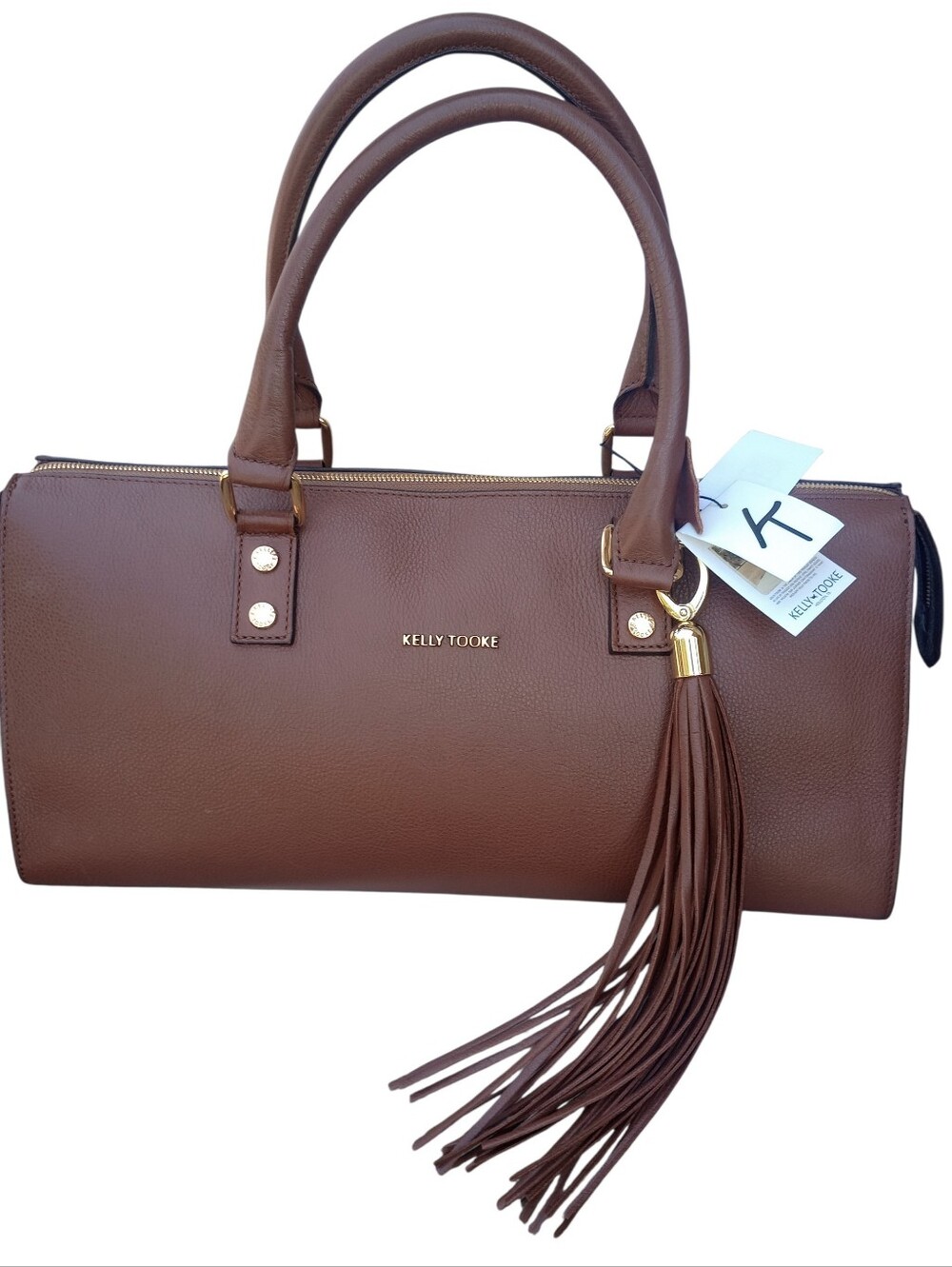 Kelly-Tooke Soho Leather Barrel Tassel Satchel Bag, NWT